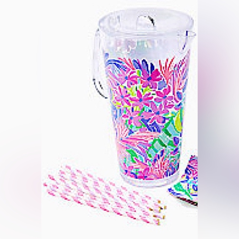 Lilly Pulitzer pitcher and straws - new